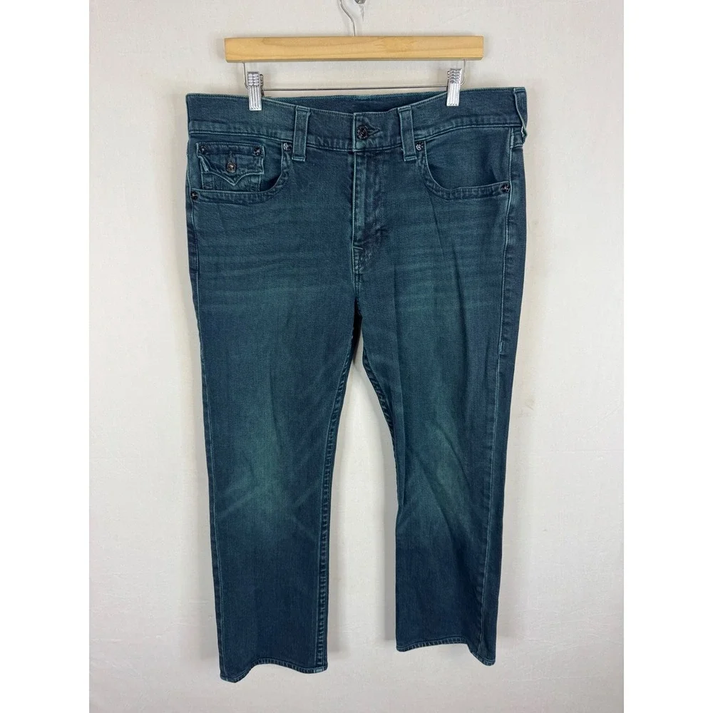 True Religion Ricky Flap SE Mens Teal Blue Straight Leg Jeans Size 36X29 103032
